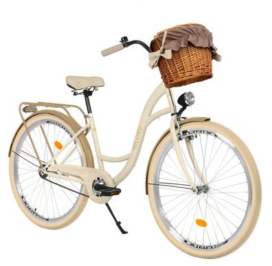 28 Zoll Damenfahrrad MILORD Citybike Mit Weidenkorb Stadtrad Vintage Creme Fahrrad