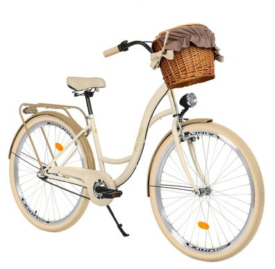 28 Zoll Damenfahrrad MILORD Citybike Mit Weidenkorb Stadtrad Creme Fahrrad 3 Gänge