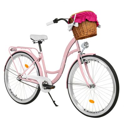 28 Zoll Damenfahrrad MILORD Citybike Mit Weidenkorb Stadtrad Pink Fahrrad 3 Gänge