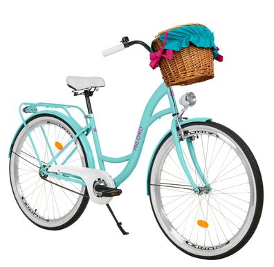 26 Zoll Damenfahrrad MILORD Citybike Mit Weidenkorb Stadtrad Blau Fahrrad 1 Gang
