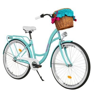 28 Zoll Damenfahrrad MILORD Citybike Mit Weidenkorb Stadtrad Blau Fahrrad 3 Gänge