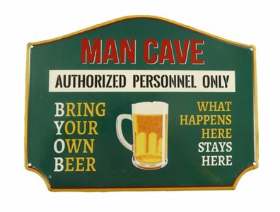 Blechschild  "Man Cave" Warning Men Männer Höhle Kneipe Biker Risk 20x25cm Neu