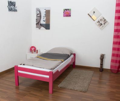 Rosa lackiertes Einzelbett "Easy Premium Line" K1/1n, Vollholz Buche - Matratzen