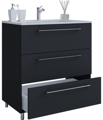 Schubo Waschbeckenunterschrank 60cm Waschbecken Unterschrank Badzimmer schwarz