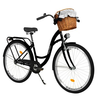 28 Zoll Damenfahrrad MILORD Citybike Mit Weidenkorb Stadtrad Vintage Schwarz Fahrrad