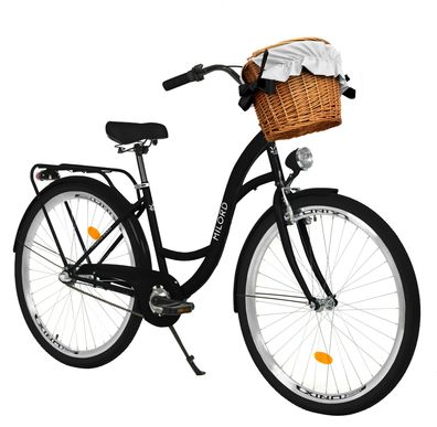 28 Zoll Damenfahrrad MILORD Citybike Mit Weidenkorb Stadtrad Schwarz Fahrrad 3 Gäng
