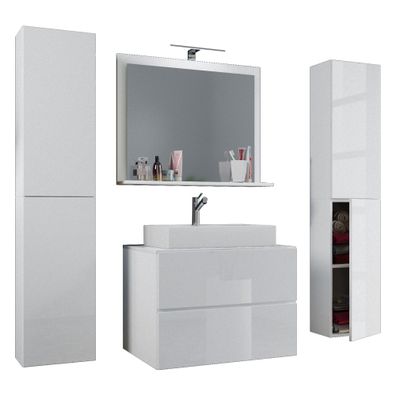 LendasXL Bad Set Waschbecken Unterschrank Wandspiegel Badezimmer Waschtisch