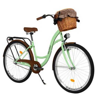 26 Zoll Damenfahrrad MILORD Citybike Mit Weidenkorb Pistazie Fahrrad 3 Gänge Rad