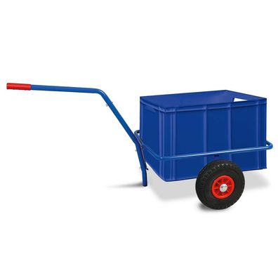 Handwagen mit Kunststoffkiste 600x400x420 mm, blau, Tragkraft 200 kg