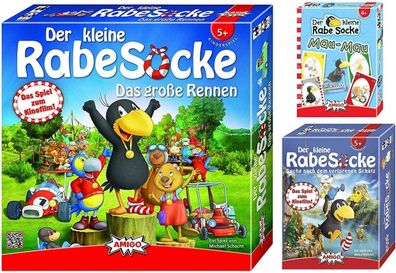 Der Kleine Rabe Socke Spiel-Set Das große Rennen, verlorenen Schatz, Mau Mau