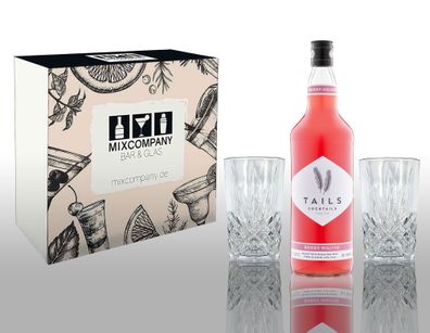 Tails Cocktails Geschenkset Berry Mojito 1L (14,9% Vol) mit 2 Longdrink Gläsern