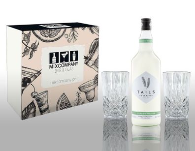 Tails Cocktails Geschenkset classic Mojito 1L (14,9% Vol) mit 2 Longdrink Gläsern