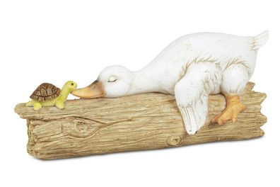 Dekofigur Ente mit Schildkröte auf Ast | Figur Zierfigur | Haus Garten | 17 cm