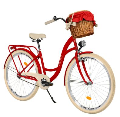 26 Zoll Damenfahrrad MILORD Citybike Mit Weidenkorb Vintage Rot Fahrrad 1 Gang