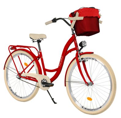 28 Zoll Damenfahrrad MILORD Citybike Stadtrad Mit Korb Vintage Rot Fahrrad 3 Gang