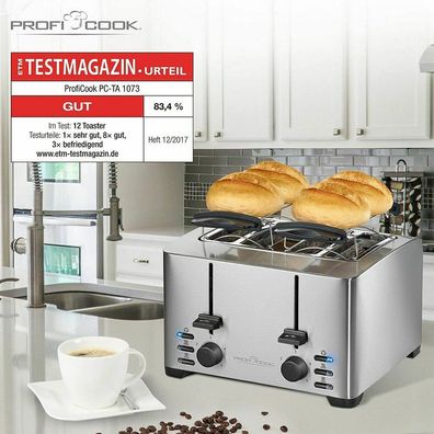 Proficook PC-TA1073 Familien Toaster 4 Schlitz 1500W 5 Stufen Brotaufsatz INOX