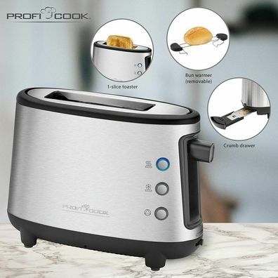 Profi Cook PC-TA1122 Single Toaster 550W stufenlose Röstregelug Brotaufsatz EDEL