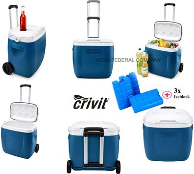 CRIVIT® Kühlbox 36L Volumen mit Rollen und Teleskopgriff doppelwandige Isolation