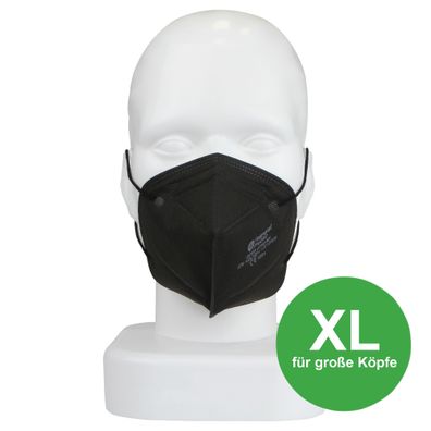 FFP2 Maske schwarz mit XL Haltebügel für große Köpfe 10 Stück