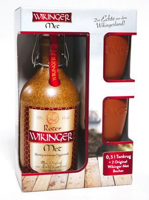 Behn Wikinger Roter Met Honigwein 6,0 % Vol., 0,5 Liter + 2 Tonkrüge Geschenkset