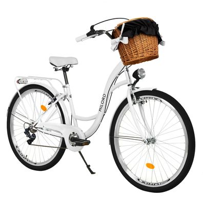 26 Zoll Damenfahrrad MILORD Citybike Mit Weidenkorb Vintage Weiss Fahrrad 7 Gänge