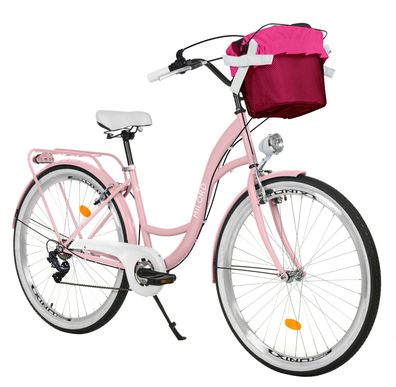 26 Zoll Damenfahrrad MILORD Citybike Mit Korb Stadtrad Vintage Rosa Fahrrad 7 Gänge