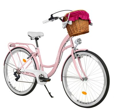 26 Zoll Damenfahrrad MILORD Citybike Mit Weidenkorb Vintage Rosa Fahrrad 7 Gänge