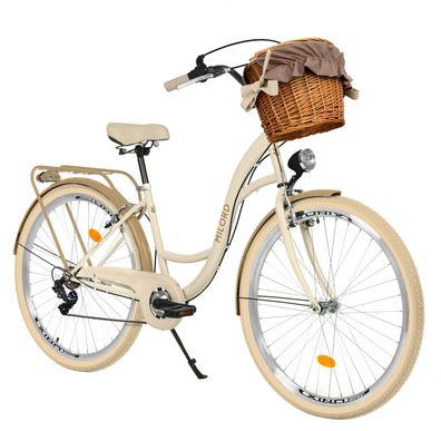 28 Zoll Damenfahrrad MILORD Citybike Mit Weidenkorb Vintage Creme Fahrrad 7 Gänge