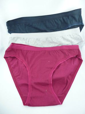 Damen-Bikini-Slip uni, mit Glanzelastik, 100% Baumwolle