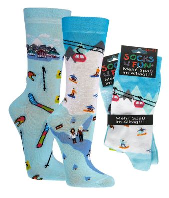 Unisex Spaßsocken, Fun socks, witzige Socken, Ski, wintersport