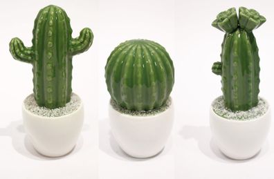 Deko Kaktus grün aus Porzellan 9,5x8,5x19cm mit Blüten