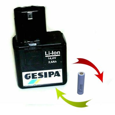 Akkureparatur Zellentausch für Gesipa Akku 14,4 V 2,6 Ah Li Lithium Ion