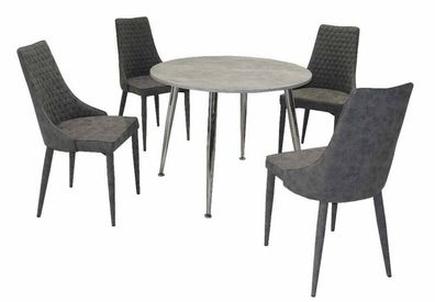 Essgruppe Beton / grau Tischgruppe Esszimmergarnitur Schalenstühle Esstisch rund