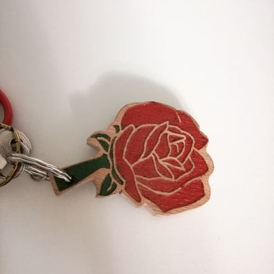Schlüsselanhänger Rose 7x5cm Handmade Eiche Love Geschenkidee Liebe Rot