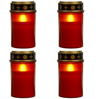 4 Grablampe LED Grablichter Grabkerze Flackerndes Kerzenlicht Rot ohne Batterien