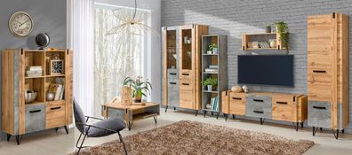 Lofter Set 1 - TV-Schrank, Kleiderschrank, Vitrine, Komplett für Wohnzimmer, Marmex