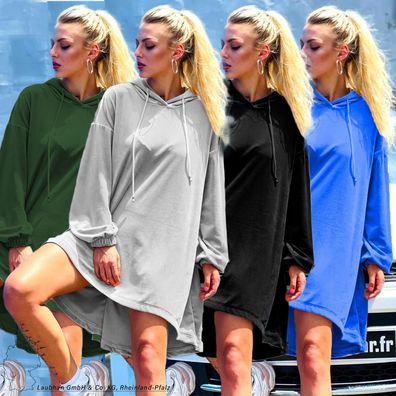 Damen Oversize Long Shirt Langarm Tunika Longsleeve Pullover Oberteil mit Kapuze