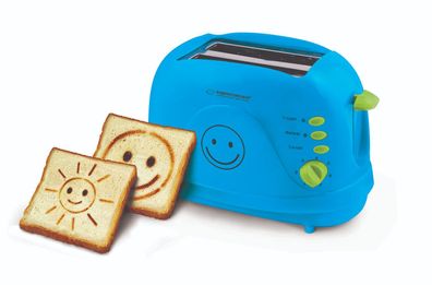 2-Scheiben-Toaster mit Smiley-Design und Timer, Krümelschublade, Farbe blau