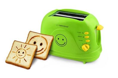 2-Scheiben-Toaster mit Smiley-Design und Timer, Krümelschublade, Farbe grün