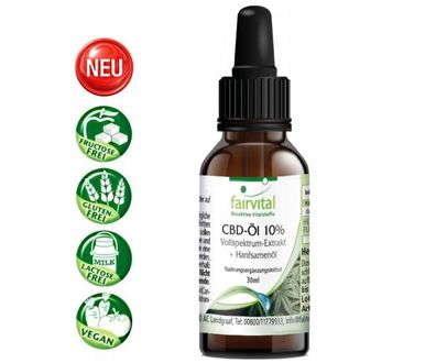 CBD-Öl 10% BIO Hanfsamenöl - Vollspektrum-Hanfextrakt - 30ml - fairvital