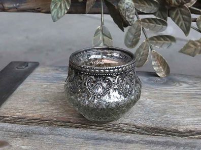 Chic Antique Teelichthalter NANTES m. Dekorkante Farbe antique silber H6/ D7,5 cm