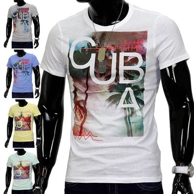Herren Cuba Rio T-Shirt Kurzarm Shirt Figurbetont Clubwear Slim Fit Urban