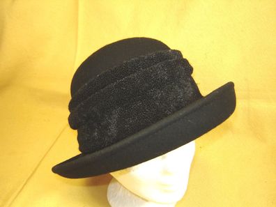 wetterfester Damenhut aufgeschlagen Wollfilz schwarz mit Boucle Band Regenhut DH219