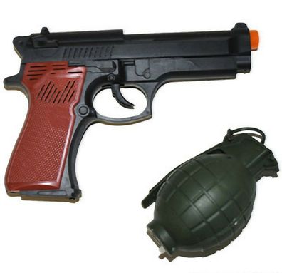 Spielzeug Waffe + Granate Licht Sound Pistole Geräusch Ton Armee Waffe Fasching