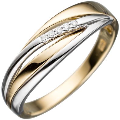 Damen Ring 585 Gold Gelbgold Weißgold bicolor 5 Diamanten Brillanten Goldring.
