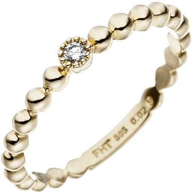 Damen Ring Kugel 585 Gold Gelbgold 1 Diamant Brillant 0,02ct Goldring Kugelring