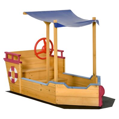 Outsunny Sandkasten Schiff Design Matschekiste aus Holz für Kinder 3-8 Jahre Orange