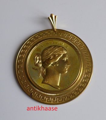 Medaille Charis Der Strauss den Ich gepflücket Bronze vergoldet Voigt Döll Loos