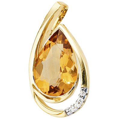 Anhänger Tropfen 585 Gold Gelbgold 4 Diamanten Brillanten 1 Citrin Goldanhänger