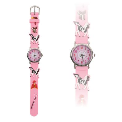 Kinderuhr 3D Pferde rosa - bb-Klostermann 21505 - Armbanduhr Motivuhr Quarz-Uhrwerk